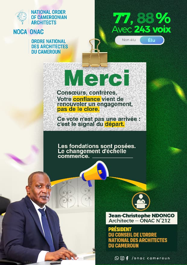 À l’Ordre des architectes, Jean-Christophe Ndongo reprend les rênes pour trois ans