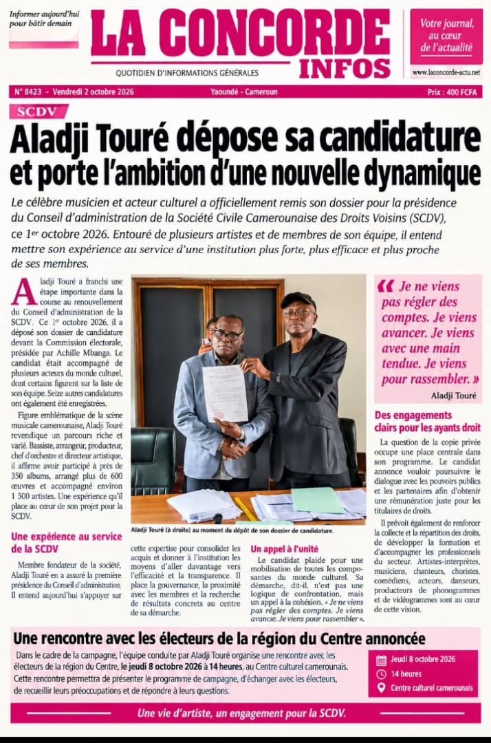 SCDV : ALADJI TOURÉ DÉVOILE UN PROGRAMME AXÉ SUR LA TRANSPARENCE ET LA DÉFENSE DES DROITS