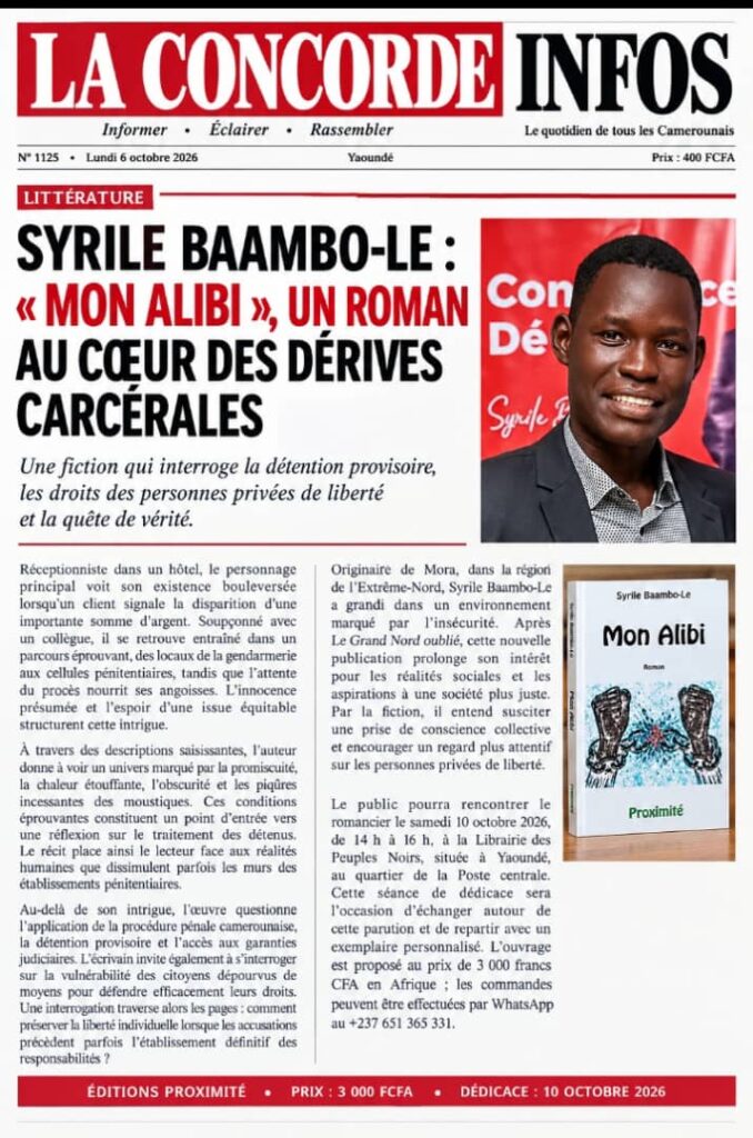 SYRILE BAAMBO-LE : « MON ALIBI », UN ROMAN AU CŒUR DES DÉRIVES CARCÉRALES